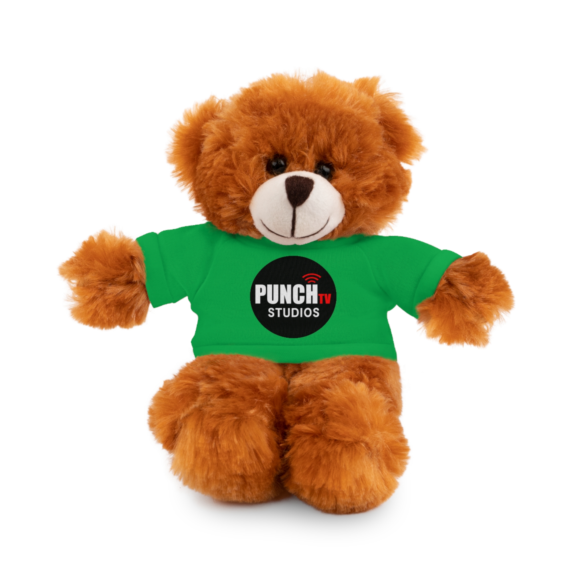 Green T-Shirt Teddy Bear with PunchTV Studios Logo — Plush Stuffed Animal Gift